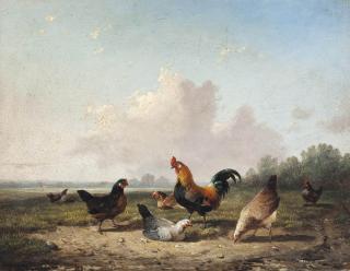 Eugène Joseph Verboeckhoven - Chickens In Pasture