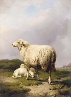 Eugene Joseph Verboeckhoven - Ewe with two lamb