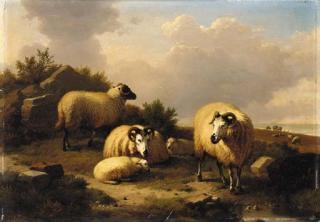 Eugene Joseph Verboeckhoven - Mountain sheep in a landscape