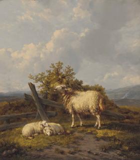 Eugène Joseph Verboeckhoven - Sheep and Lambs in a Pasture