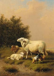 Eugène Joseph Verboeckhoven - Sheep and poultry in a landscape