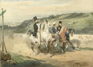 Eugène Lami - Horace Vernet out riding with his children