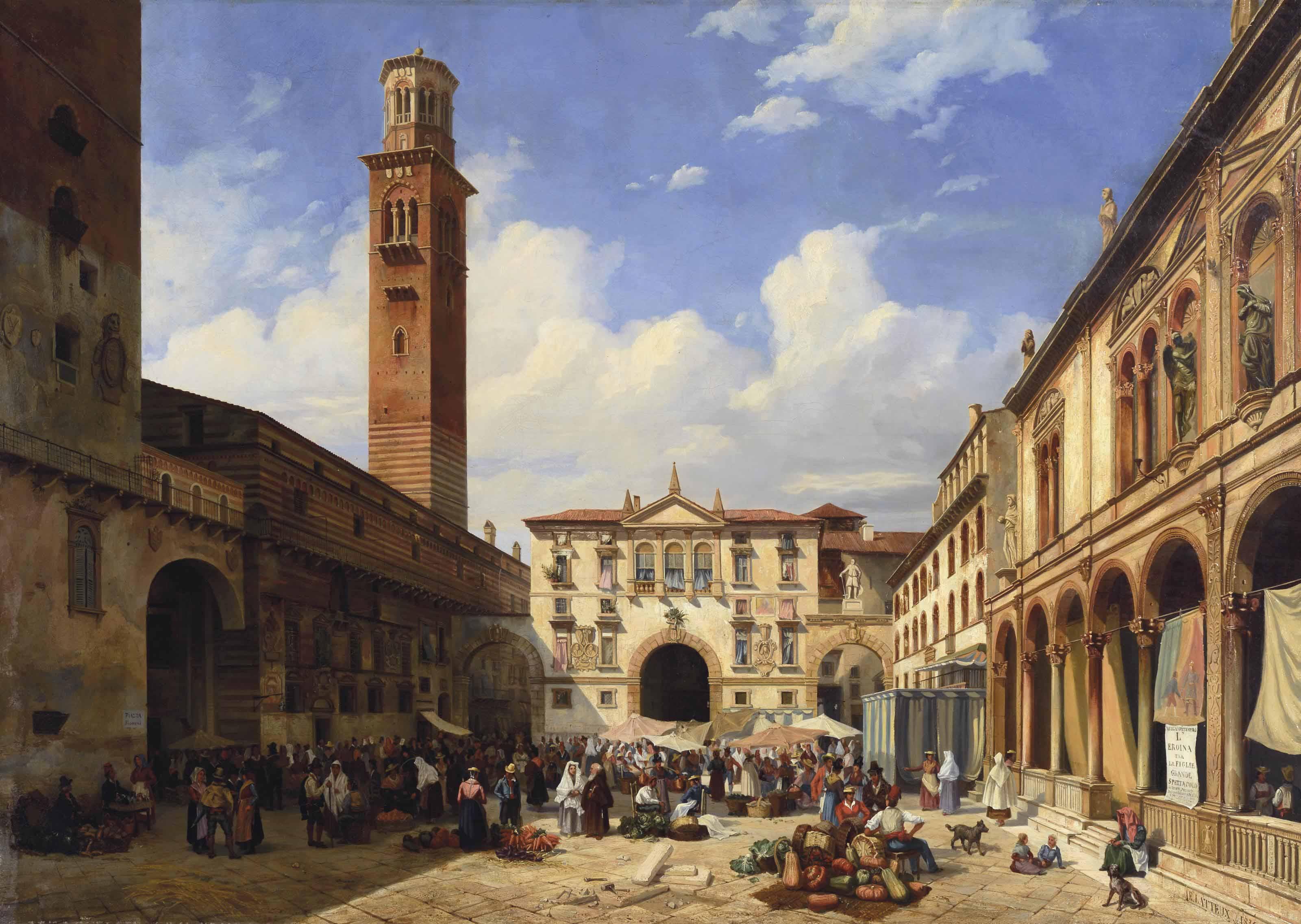 Eugene Latteux - La Piazza dei Signori à Vérone