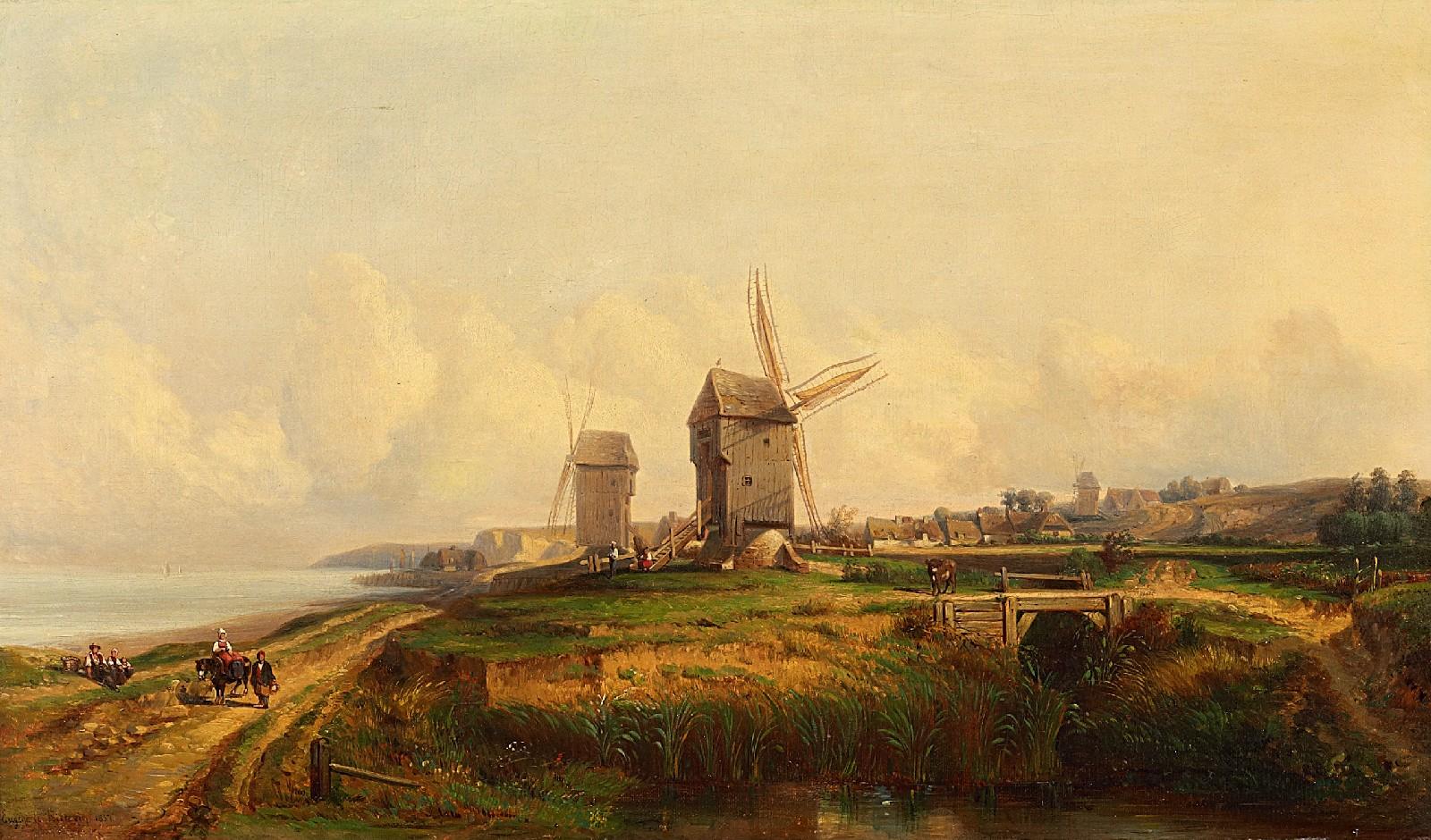 Eugène Le Poittevin - Küstenlandschaft mit Mühlen