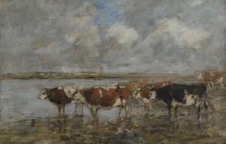 Eugène Louis Boudin - Paysage Au Bord De La Touques