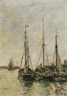 Eugène Louis Boudin - Trouville. Les Jetées. Marée Haute