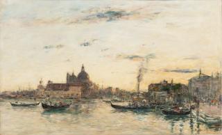 Eugène Louis Boudin - Venise, la Salute, la Piazzetta et le grand canal le soir