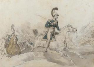 Eugene-Louis Lami - A colonel on horseback leading his soldiers