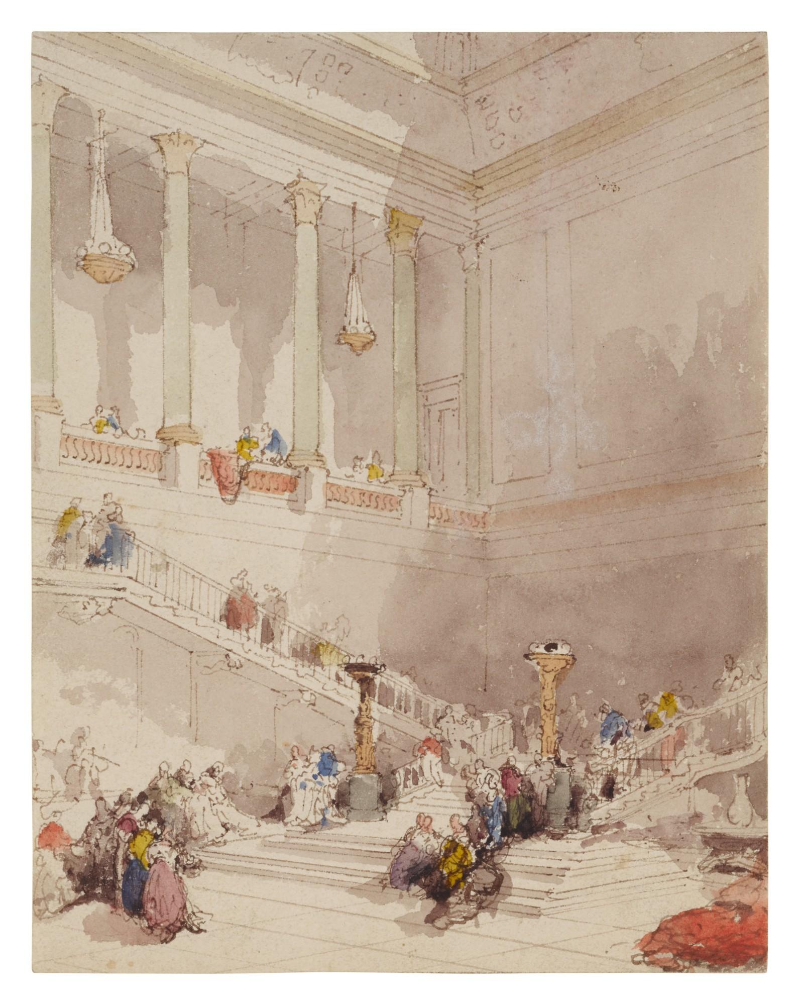 Eugène-Louis Lami - Figures on the staircase of a palace