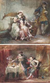 Eugène-Louis Lami - Une scène de Manon Lescaut; et Une illustration pour la chronique de Charles IX