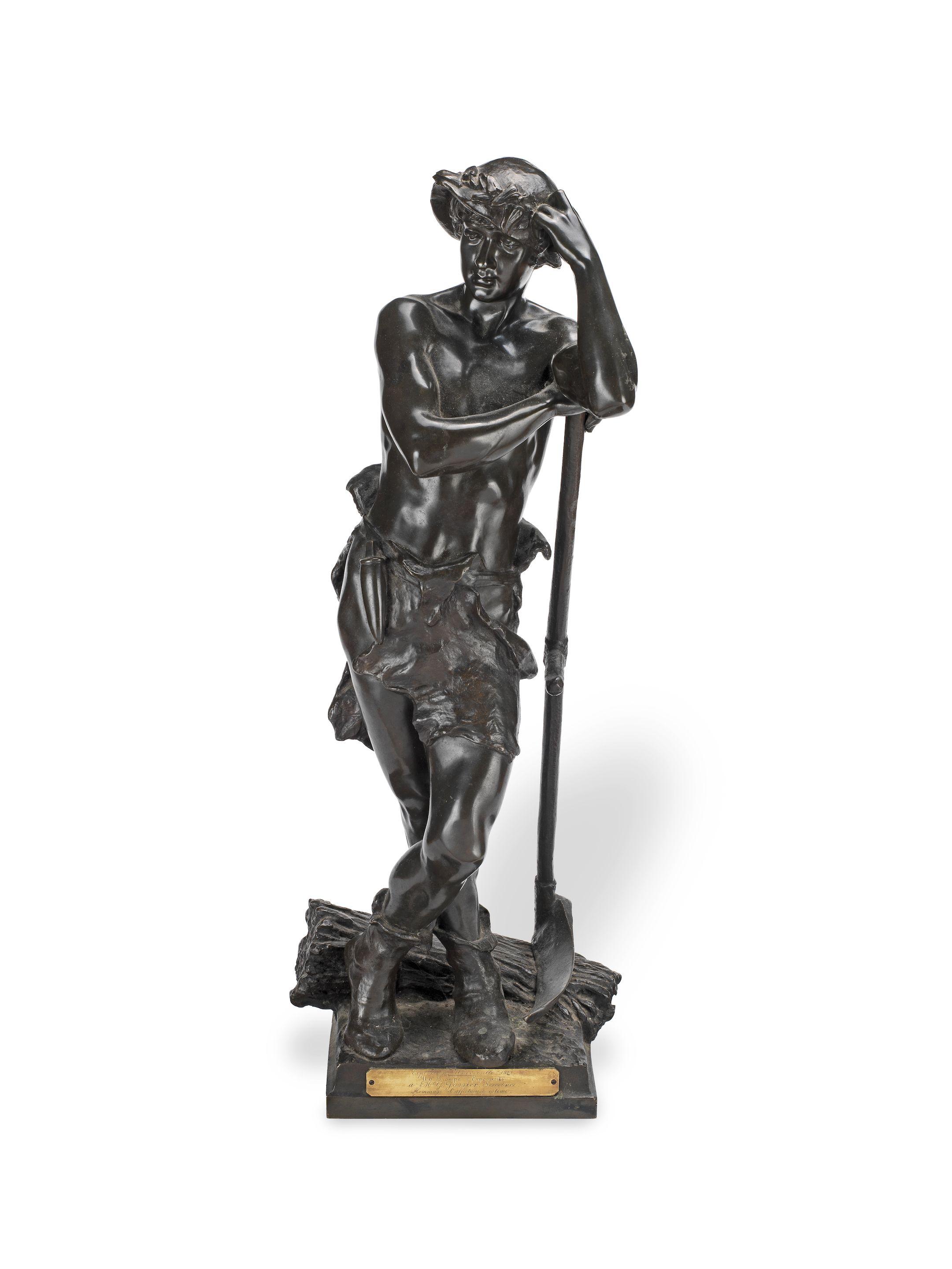 Eugène Marioton - A Patinated Bronze Figure Of A Farm Hand