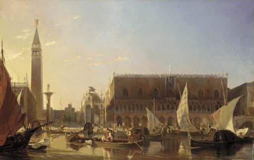 Eugène-Napoleon Flandin - Gondolas on the Grand Canal in front of the Doge\'s Palace, Venice