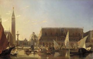 Eugène-Napoleon Flandin - Gondolas on the Grand Canal in front of the Doge\'s Palace, Venice