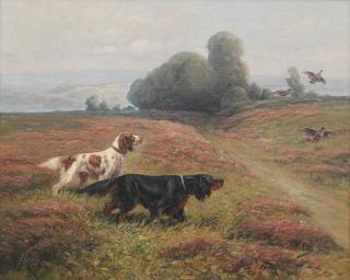 Eugene Petit - A Pointer and a Setter Sending up Grouse