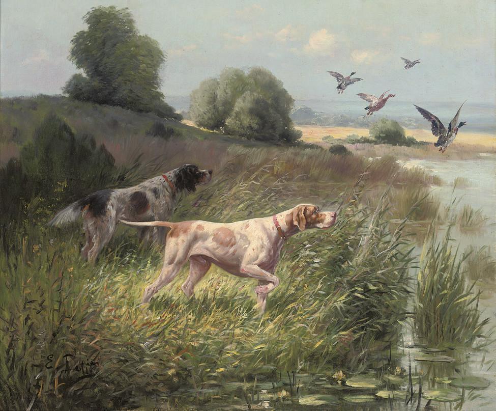 Eugène Petit - Pointers flushing out the quarry