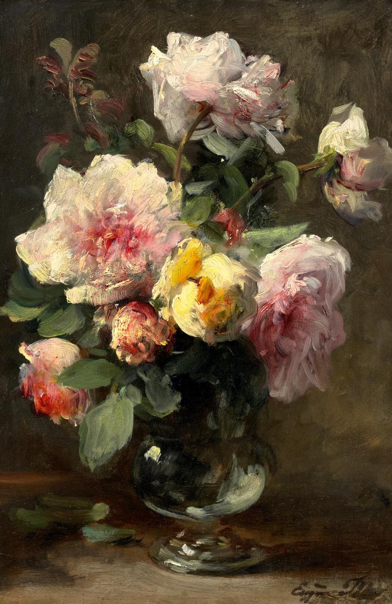 Eugène Petit - Rosenstrauß in einer Glasvase