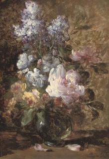 Eugene Petit - Summer blooms in a glass vase