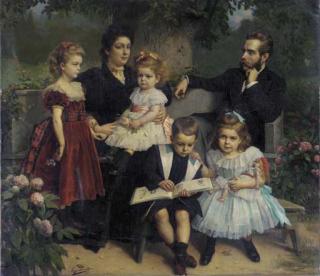 Eugène Siberdt - A group portrait of a family in a garden