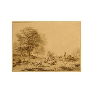 Eugène Verboeckhoven - A Wooded Landscape With A Shepherd Resting  With His Flock 