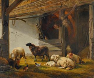 Eugène Verboeckhoven - Im Schafstall.