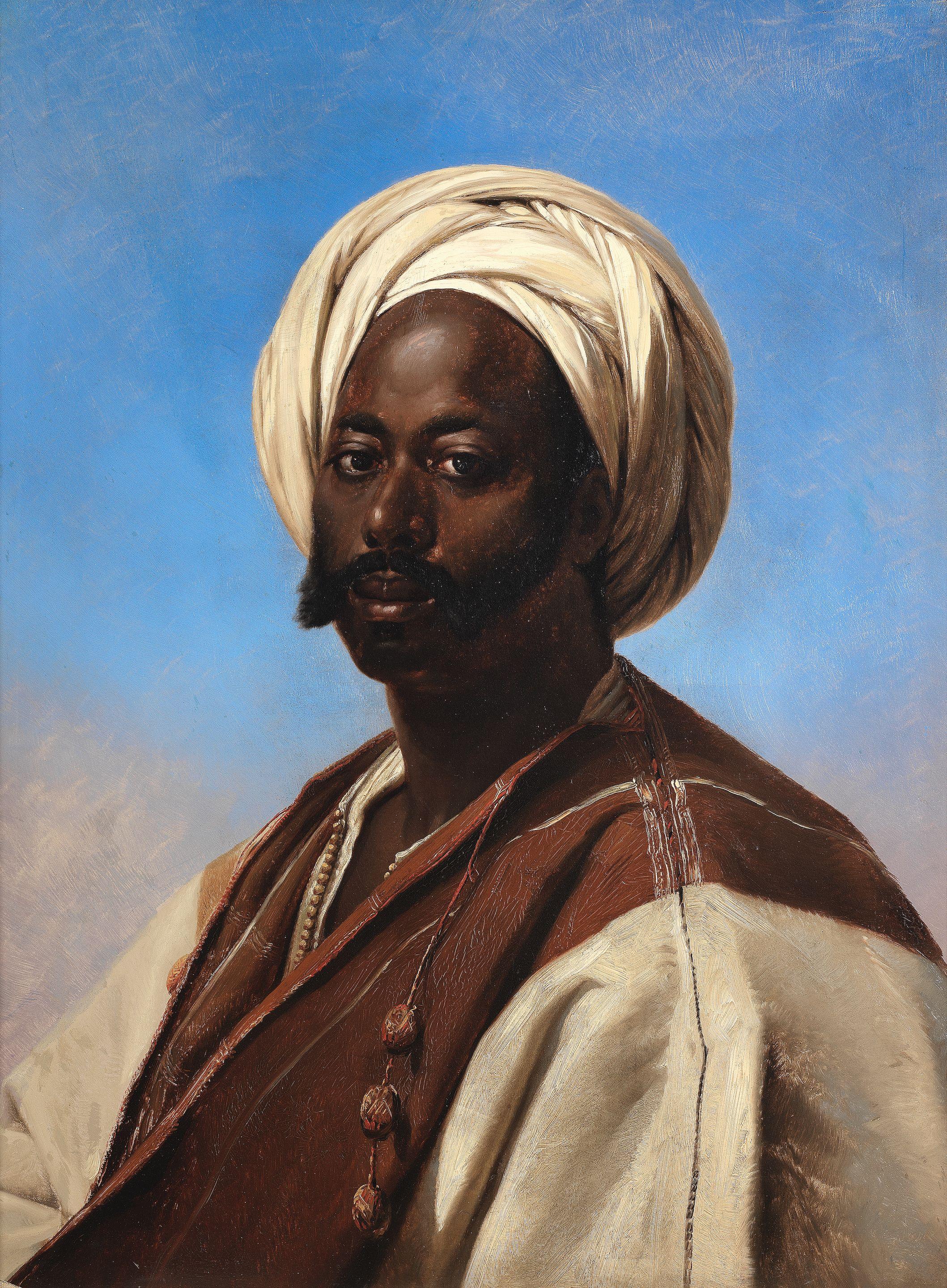 Eugène Verboeckhoven - Portrait of a man in a white turban