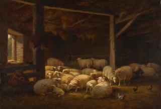 Eugène Verboeckhoven - Schafe im Stall.
