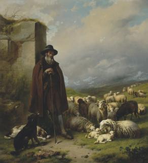 Eugène Verboeckhoven - Scottish shepherd with his flock