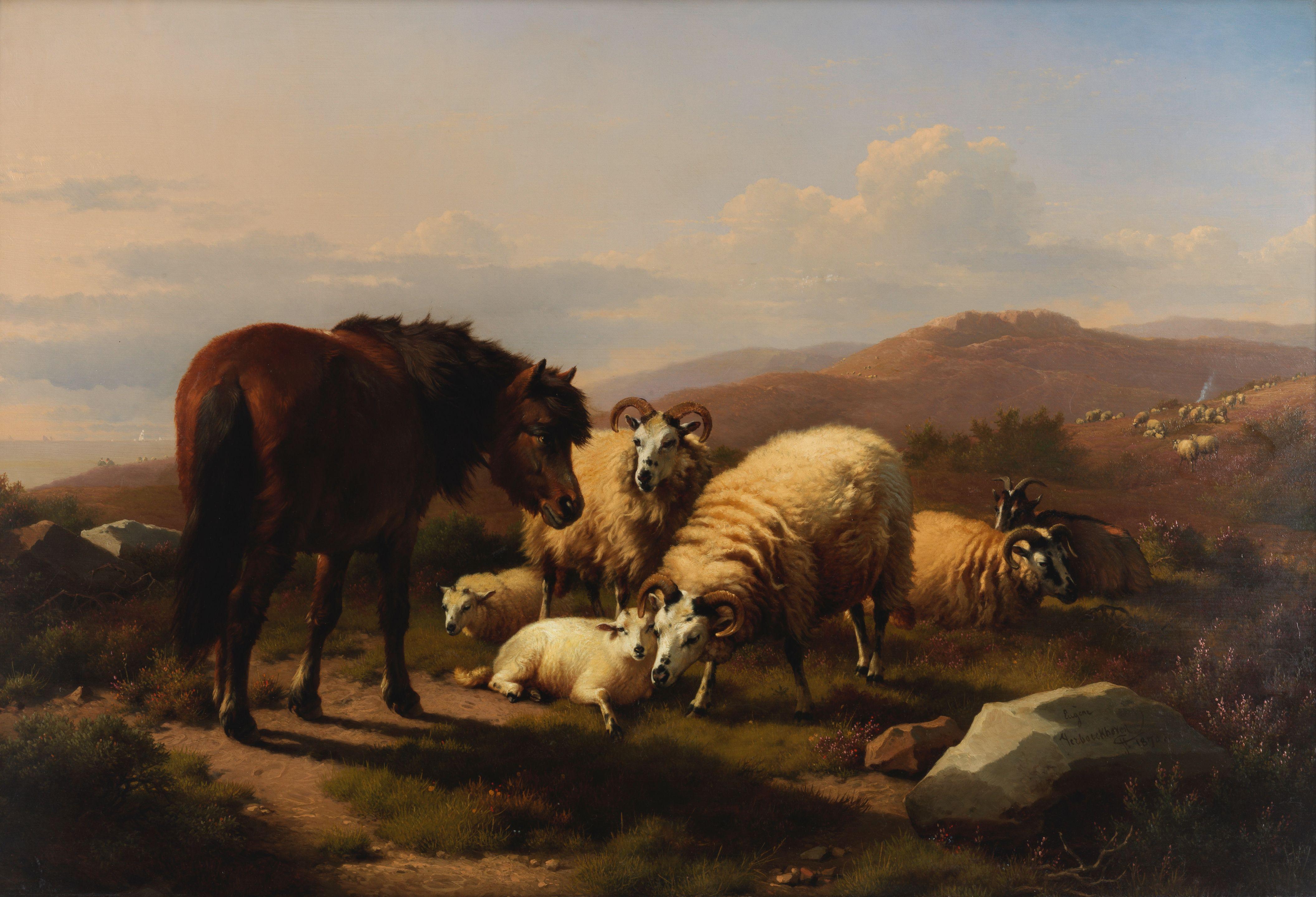 Eugène Verboeckhoven - Sheep and pony in a landscape