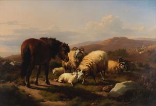 Eugène Verboeckhoven - Sheep and pony in a landscape