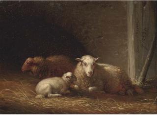 Eugène Verboeckhoven - Sheep in a barn