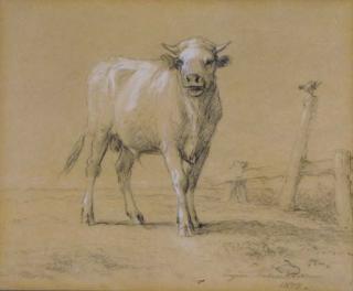 Eugène Verboeckhoven - Young Bull And Rooster Out To Pasture