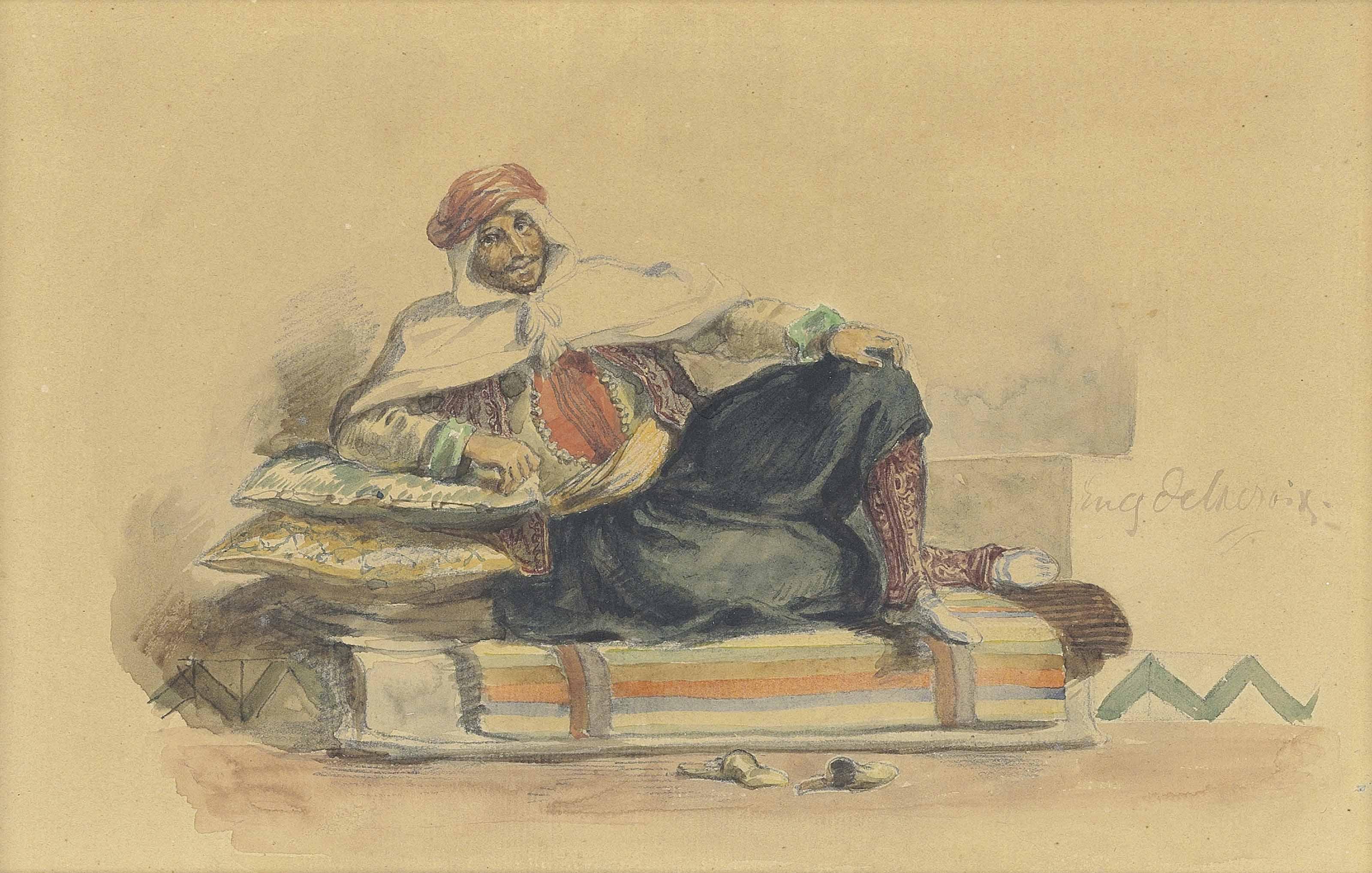 Eugène-Victor-Ferdinand Delacroix - A Berber Seated On A Low Couch