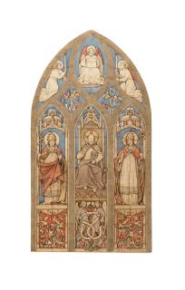 Eugène Viollet-Le-Duc - Deux projets de vitraux : Le Christ docteur entre les papes saint Léon et saint Grégoire ; et L’Arbre des apôtres