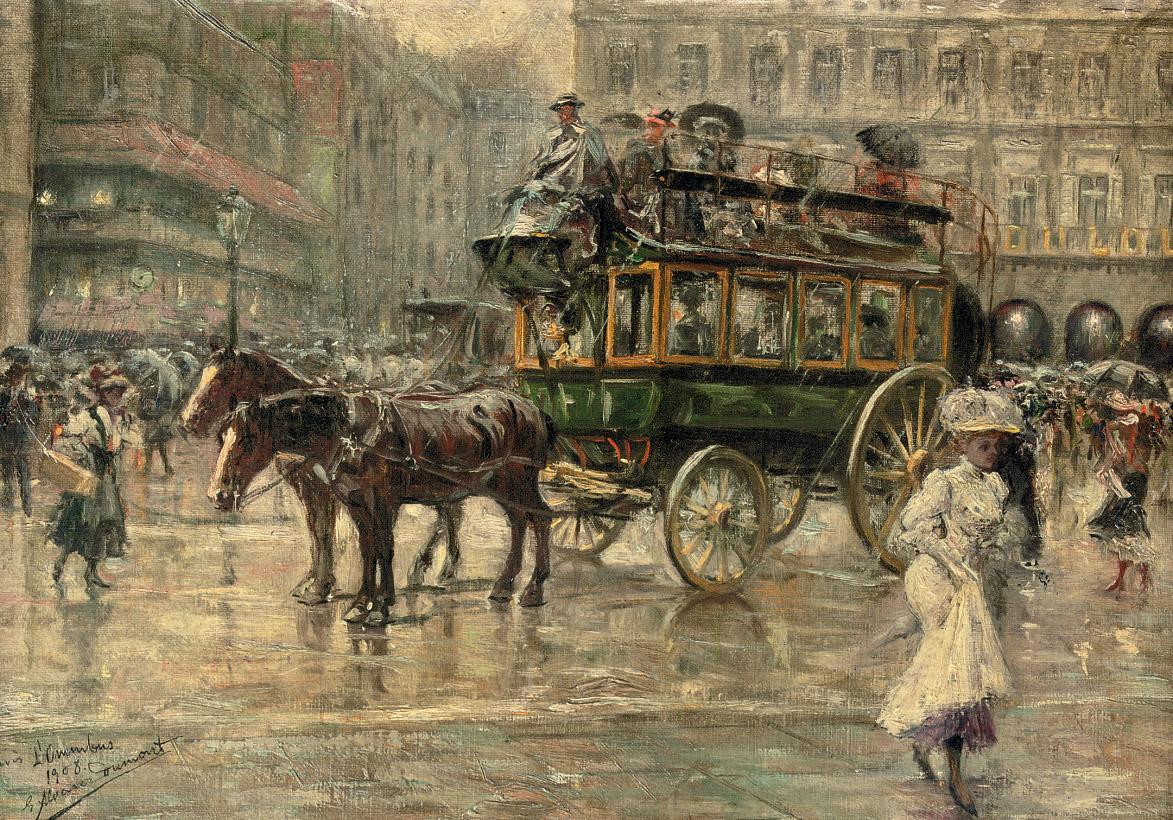 Eugenio Alvarez Dumont - L\'Omnibus: a busy town square, Paris