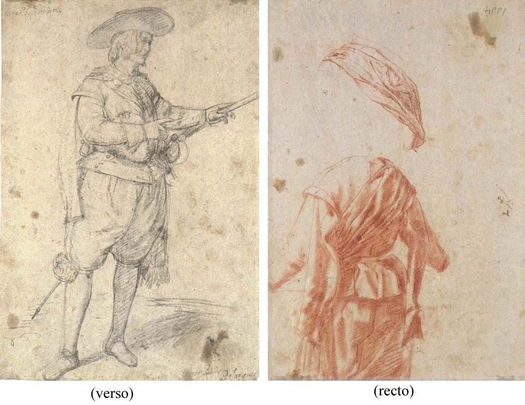 Eugenio Cajès - A commander turned to the right (recto); Draperies of a figure seen from behind (verso)