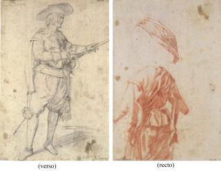 Eugenio Cajès - A commander turned to the right (recto); Draperies of a figure seen from behind (verso)