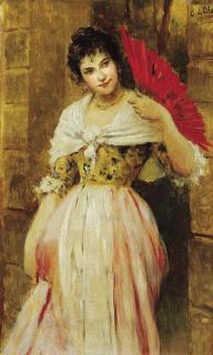 Eugenio De Blaas - Il ventaglio rosso (1880 circa)