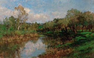 Eugenio Gignous - A tranquil river landscape; and Leaving port