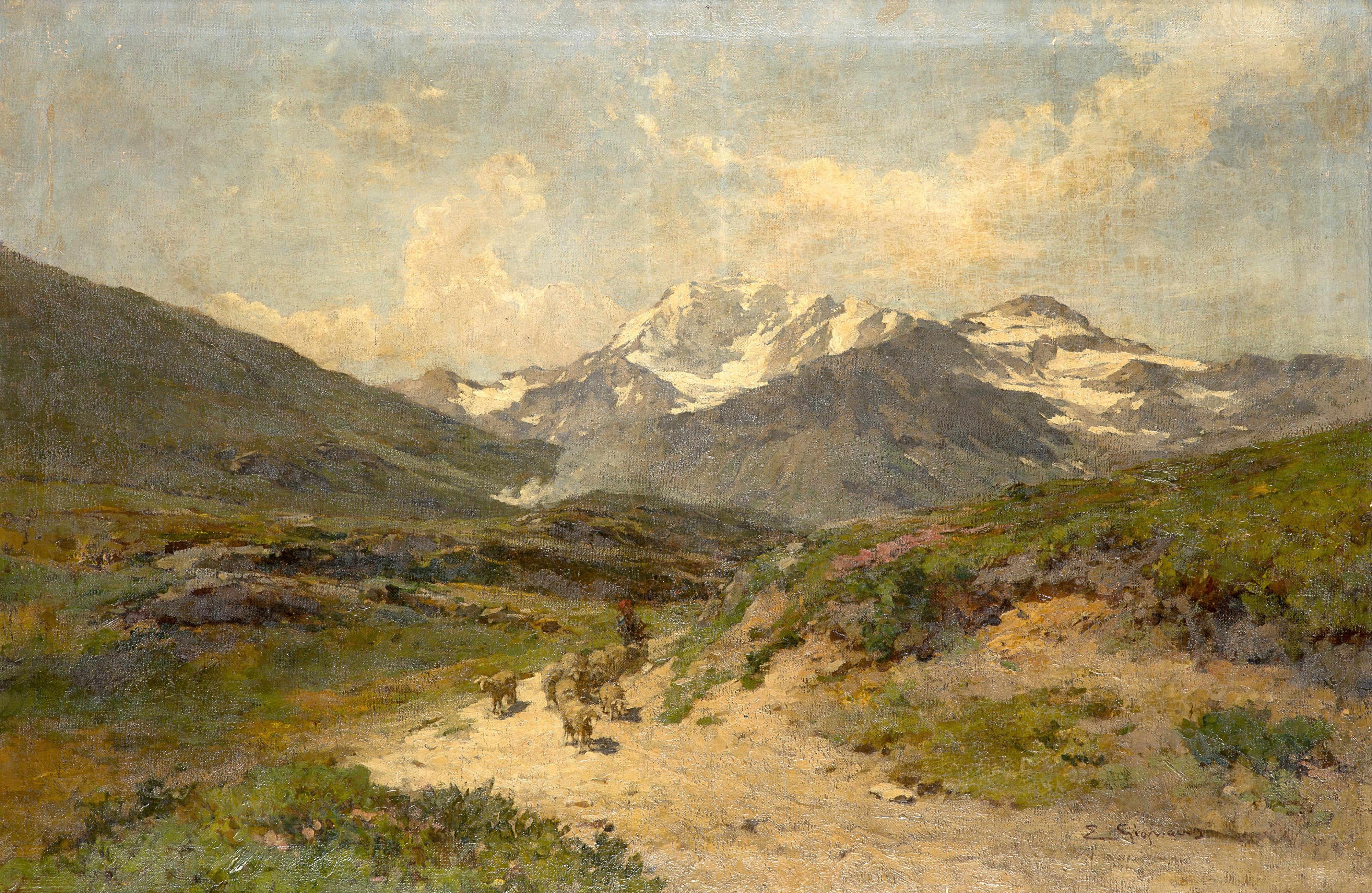 Eugenio Gignous - Paesaggio montano con gregge