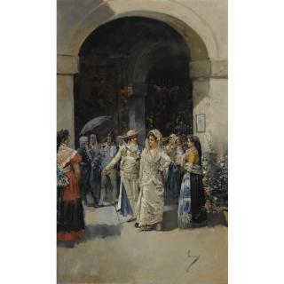 Eugenio Lucas Villamil - Spanish Salida De La Iglesia (After Mass)