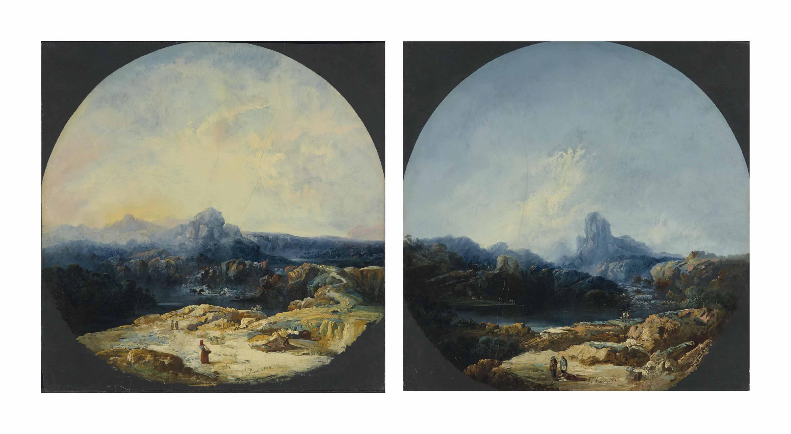 Eugenio Lucas Y Padilla - Paysage avec des pêcheurs ; et Paysage avec une bergère