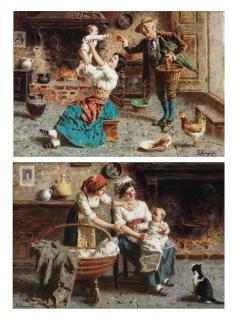 Eugenio Zampighi - Admiring baby; Centre of attention each 25.5 x 35.5 cm (10 x 14in). (2)