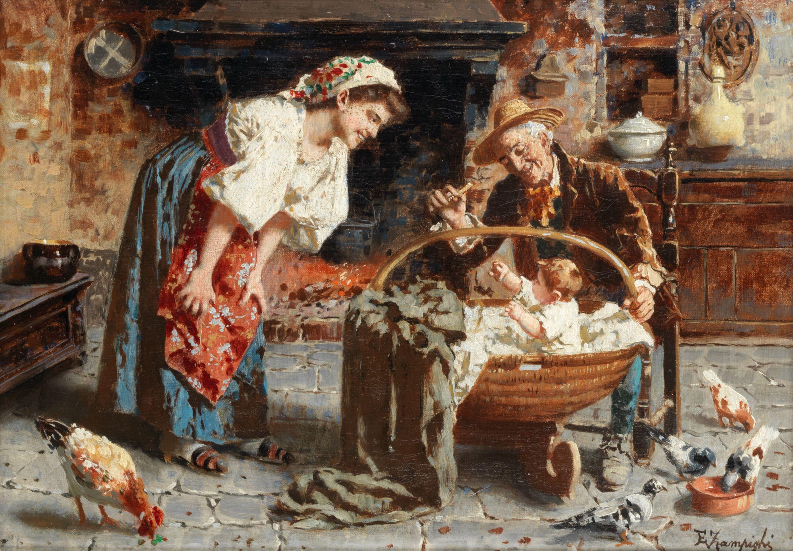 Eugenio Zampighi - Family scenes, a pair