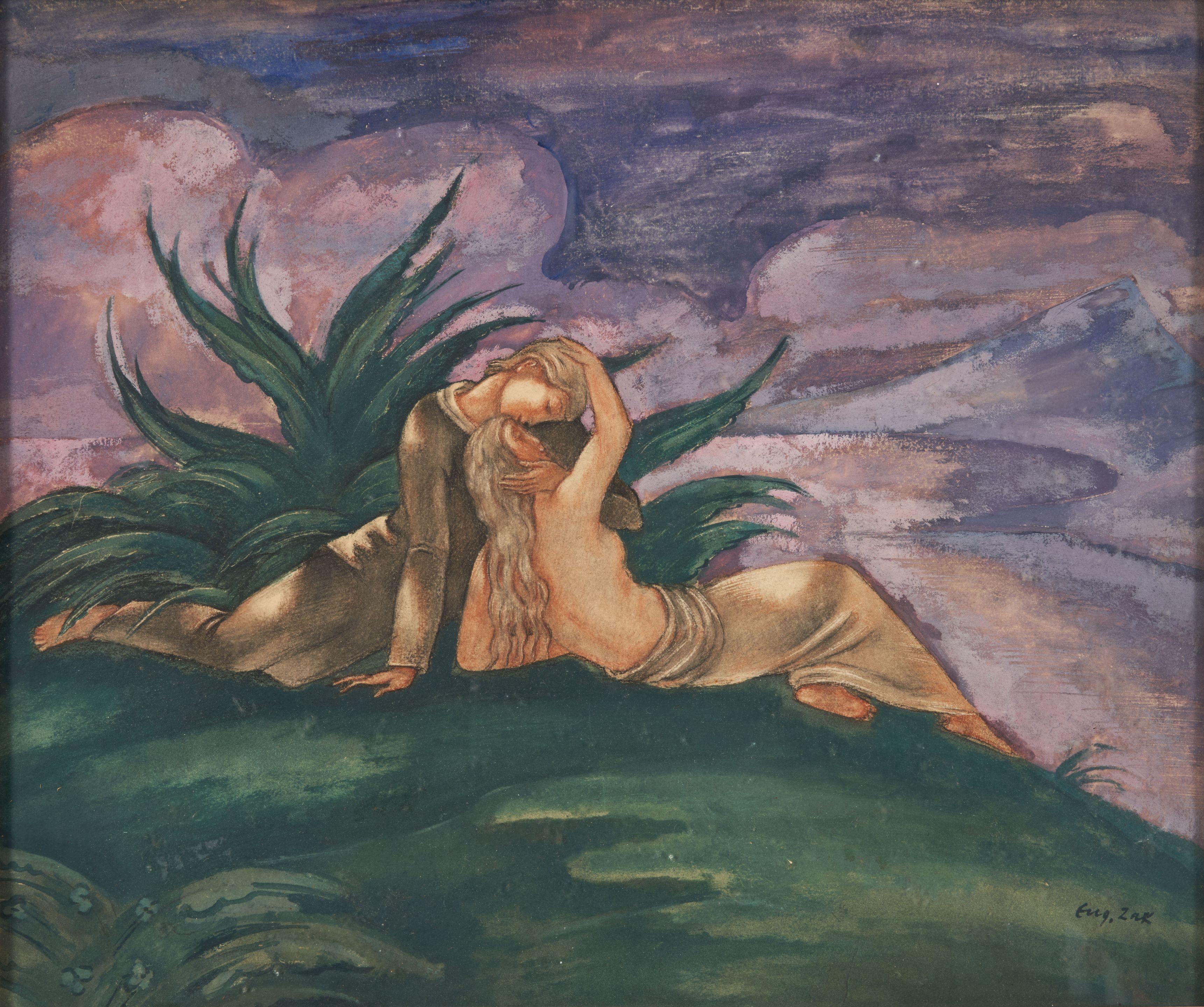 Eugeniusz Zak - The Lovers framed 46.0 x 53.0 x 3.0 cm (18 1/8 x 20 3/4 x 1 1/4 in).