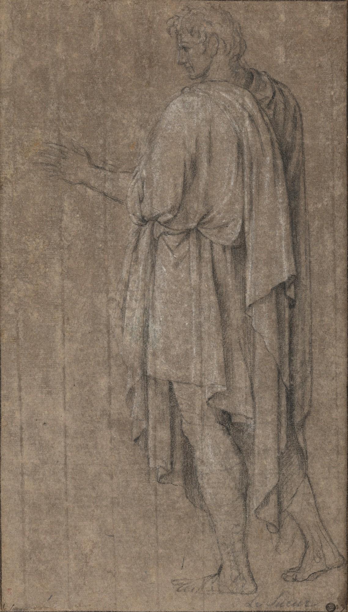 Eustache Le Sueur - Study of a man, seen from behind, his head turned to the left and arm outstretched