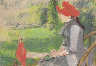 Eva Gonzalès - La lecture au jardin (Femme au chapeau rouge)