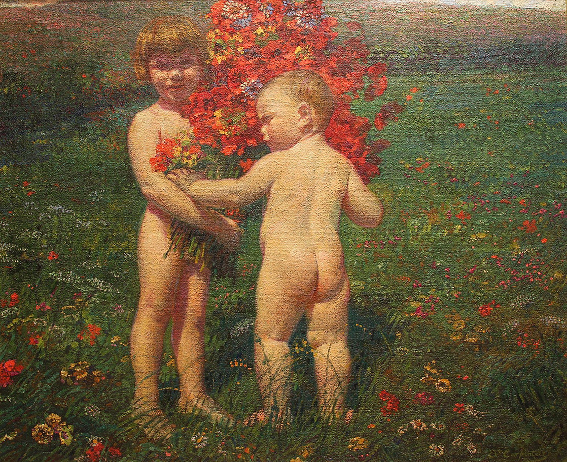 Evariste Carpentier - Children in a flowering meadow