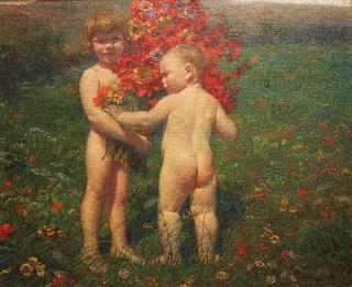 Evariste Carpentier - Children in a flowering meadow