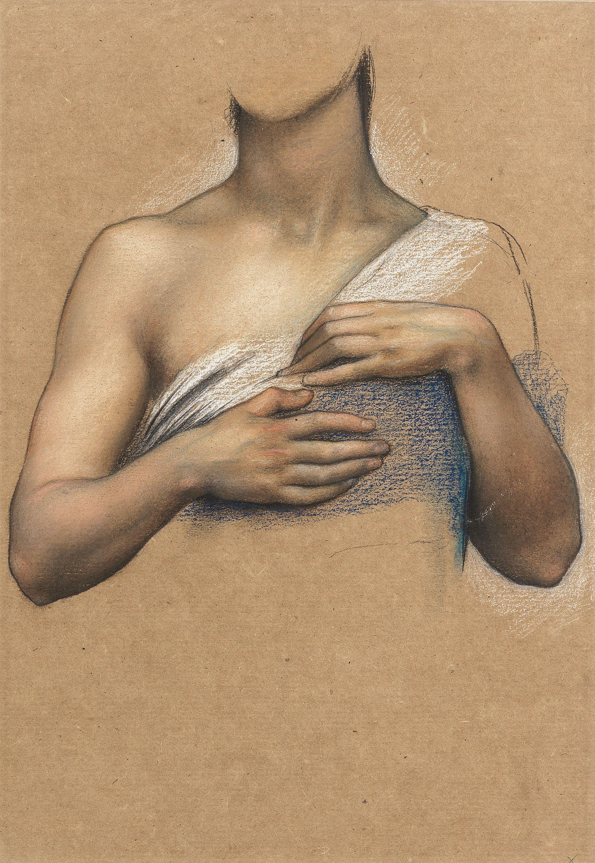 Evelyn De Morgan - A study of shoulders and arms for a figure in St Christina Giving her Father\'s Jewels to the Poor