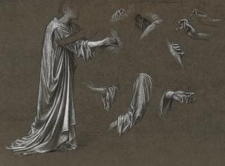 Evelyn De Morgan - Study of a robed figure with subsidiary studies of hands and arms